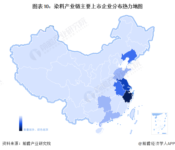 图表10：染料产业链主要上市企业分布热力地图